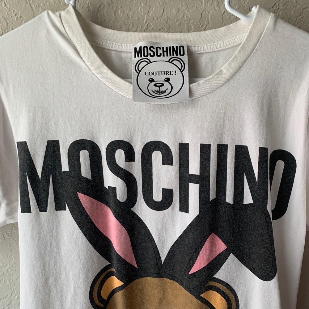 Moschino Couture White Teddy Bear Printed Cotton Short Sleeve T-Shirt Size: XXS - Picture 3 of 4